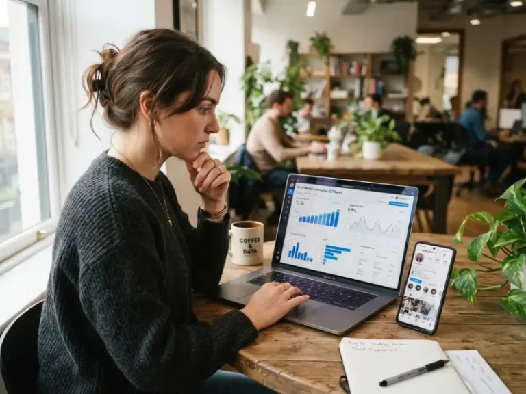 Author verifying social media influencer authenticity before collaboration